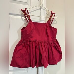 Simona Red pleated Sleeveless Top Sz M